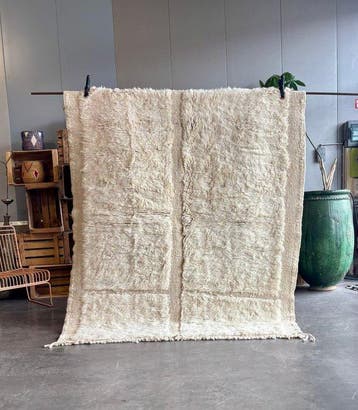 Witte Marokkaanse Moderne Vloerkleed – Berber Mrirt Wollen, Nieuw