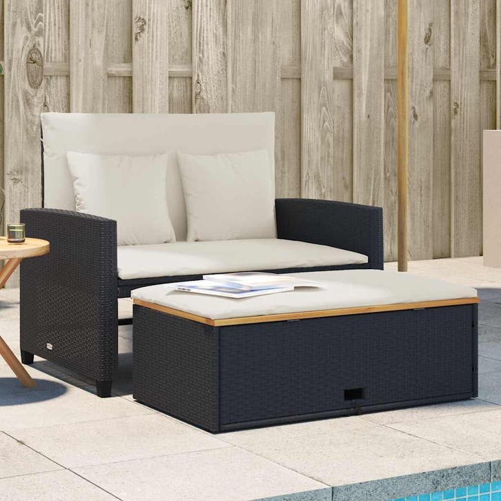 vidaXL Tuinbank 2-zits met kussens poly rattan en acaciahout, Tuin en Terras, Tuinsets en Loungesets, Nieuw, Rotan, Verzenden