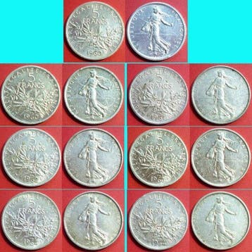 Frankrijk. 5 Francs 1960/1964 (7 silver coins) (Zonder