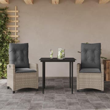 vidaXL 3-delige Tuinset met kussens poly rattan lichtgrijs, Verzenden, Nieuw, 2 zitplaatsen, Tuinset