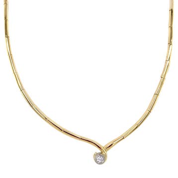 Gouden choker met diamant 45 cm 14 karaat, Sieraden, Tassen en Uiterlijk, Kettingen, Verzenden, Zo goed als nieuw, Goud