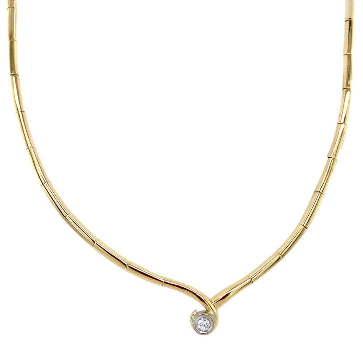 Gouden choker met diamant 45 cm 14 karaat, Sieraden, Tassen en Uiterlijk, Kettingen, Goud, Zo goed als nieuw, Verzenden