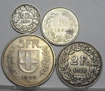 Zwitserland. Set of 4 silver coins: 1/2, 1, 2, 5 Francs, Postzegels en Munten