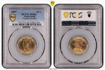 Gouden Wilhelmina 10 gulden 1897 MS63 PCGS vaste parels, Postzegels en Munten, Munten | Nederland, Verzenden, Goud, Koningin Wilhelmina
