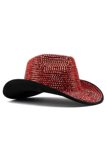 KIMU® Cowboyhoed Rood Strass Steentjes Rode Cowgirl Western, Ophalen of Verzenden, Nieuw, Carnaval