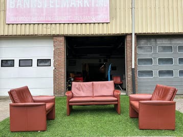 Bankstel Leolux Antipode bank fauteuils stoelen design leer, Huis en Inrichting, Design, Rechte bank, Vierpersoons of meer, Leer