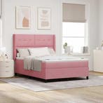 vidaXL Boxspringbed met LED-stripverlichting Roze 140 x 200, Huis en Inrichting, Slaapkamer | Bedden, Verzenden, Nieuw, Stof