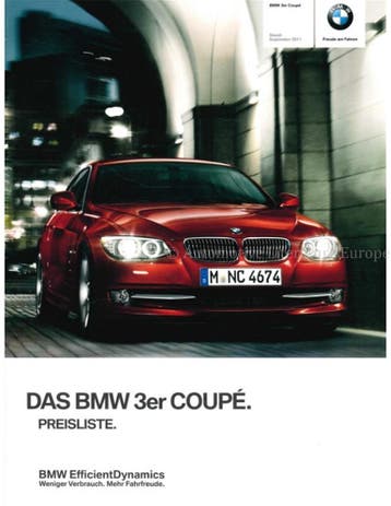 2011 BMW 3 SERIE COUPÉ PRIJSLIJST DUITS, Nieuw, BMW, Author