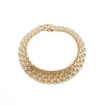 Gouden brede schakelarmband, Ophalen of Verzenden, Gebruikt, Goud, Goud