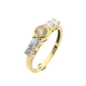 Gouden rijring met zirconia, Gebruikt, 19 tot 20, Ophalen of Verzenden, Met edelsteen