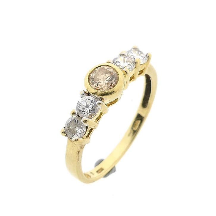 Gouden rijring met zirconia, Sieraden, Tassen en Uiterlijk, Ringen, Dame, Met edelsteen, Goud, 19 tot 20, Gebruikt, Goud, Ophalen of Verzenden