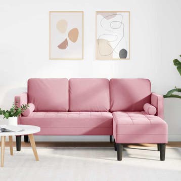 vidaXL Bankstel met kussen Roze Polyester, Huis en Inrichting, Banken | Bankstellen, Verzenden, Nieuw, Stof, Minder dan 150 cm