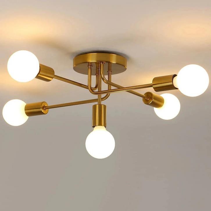 Retro industriële plafondlamp goud 5 E27, Huis en Inrichting, Lampen | Plafondlampen, Nieuw, Verzenden