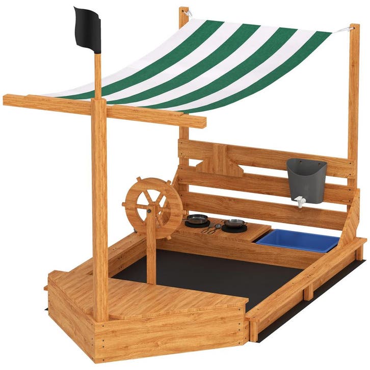 TRUUSK Zandbak Schip Ontwerp - Groot Met Deksel - Houten Mod, Kinderen en Baby's, Kinderkleding | Kinder-zwemkleding, Nieuw, Verzenden
