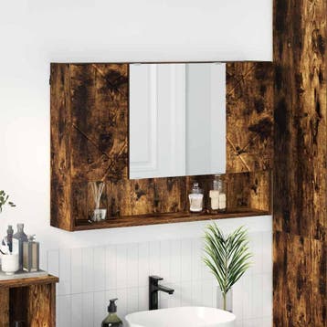 vidaXL Spiegelkast Gerookt eiken 80 x 17 x 55 cm Bewerkt, Verzenden, Nieuw