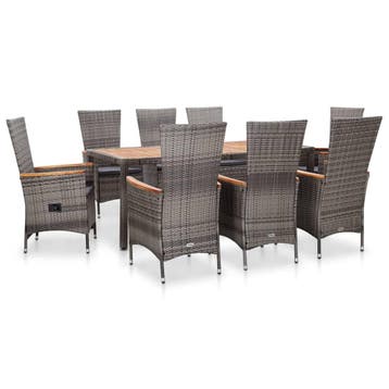 vidaXL 9-delige Tuinset met kussens poly rattan grijs, Verzenden, Nieuw, 8 zitplaatsen, Tuinset