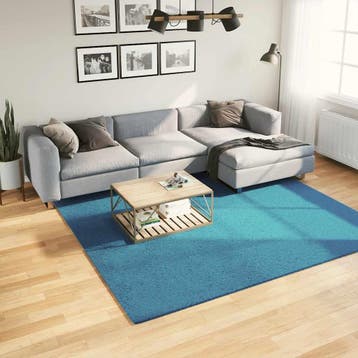 vidaXL Vloerkleed OVIEDO laagpolig 240x240 cm turquoise, Verzenden, Nieuw, Blauw