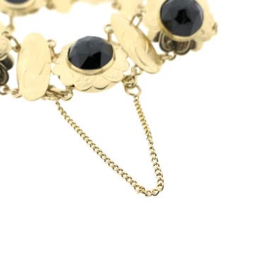 Antiek gouden bootjesarmband met granaat (Schakelarmband), Gebruikt, Ophalen of Verzenden, Met edelsteen, Goud