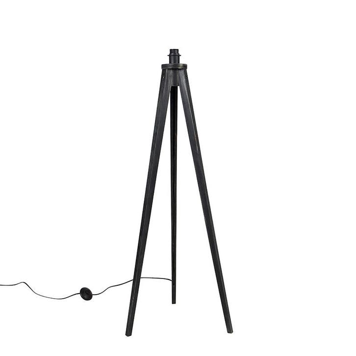Landelijke vloerlamp tripod zwart - Tripod Classic, Huis en Inrichting, Lampen | Vloerlampen, Nieuw, Hout, Verzenden