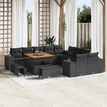 vidaXL Tuin Sofa Set 13 st Zwart poly rattan, Tuin en Terras, Verzenden, Nieuw, Rotan, 3 zitplaatsen