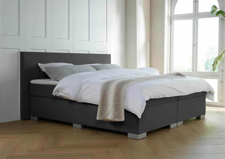 ACTIE! Boxspring Milano 140 200 Antraciet, Huis en Inrichting, Slaapkamer | Boxsprings, 140 cm, 200 cm, Grijs, Twijfelaar, Nieuw