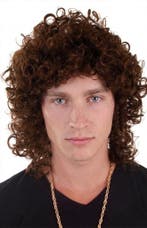 Nozem Pruik Bruin Krullen Matje Mullet Rocker 80s Zwarte Cr, Kleding | Heren, Carnavalskleding en Feestkleding, Ophalen of Verzenden