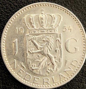 Nederlandse zilveren Gulden 1954, Postzegels en Munten, Verzenden, Koningin Juliana, Losse munt, Zilver