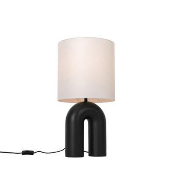 Scandinavische tafellamp zwart met linnen kap wit - Lotti, Verzenden, Nieuw, Kunststof