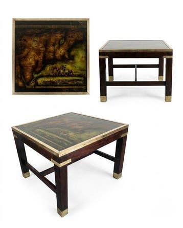 Salontafel - Kristal, massief hout - vintage salontafel