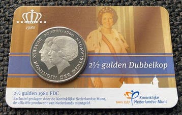 Nederland. 2½ Gulden 1980 Dubbelkop in coincard (Zonder
