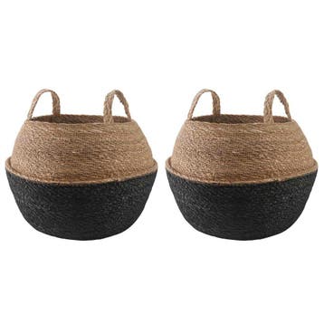 vidaXL Plantenpot met handvatten 2 st Zwart Ø 45 x 36 cm, Verzenden, Nieuw, 30 tot 60 cm