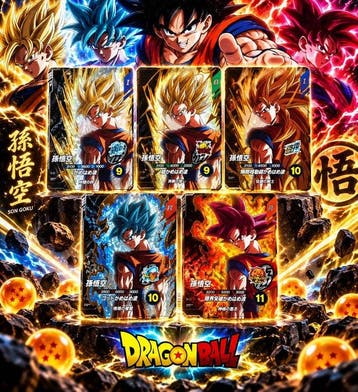 Bandai - 5 Card - Dragon Ball, Dragon Ball Z - Son Goku, Nieuw