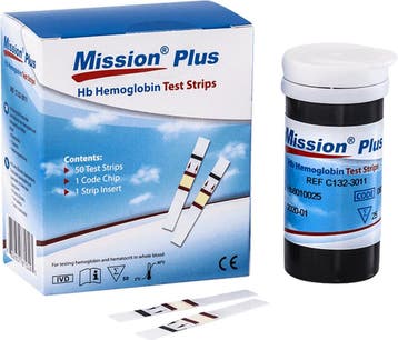 Mission plus Hb hemoglobine teststrips x50, Verzenden, Nieuw