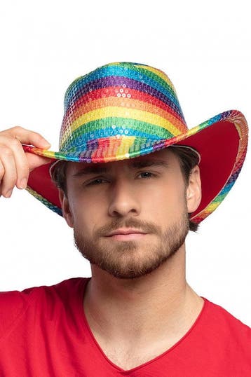 Cowboyhoed regenboog pailletten, Verzenden, Nieuw