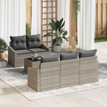vidaXL Bankstel 6 st Lichtgrijs poly rattan, Verzenden, Nieuw, 6 zitplaatsen
