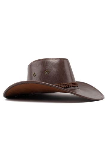 KIMU® Cowboyhoed Leatherlook Bruin Bruine Leren Cowgirl West, Ophalen of Verzenden, Nieuw, Overige maten, Carnaval