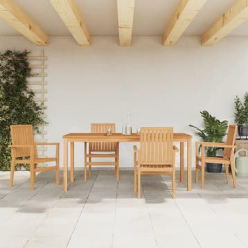 vidaXL 5-delige Tuinset massief teakhout, 4 zitplaatsen, Verzenden, Nieuw, Tuinset