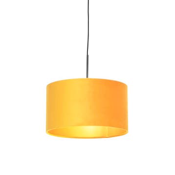 Hanglamp met velours kap oker met goud 35 cm - Combi, Verzenden, Nieuw, Country-rustic