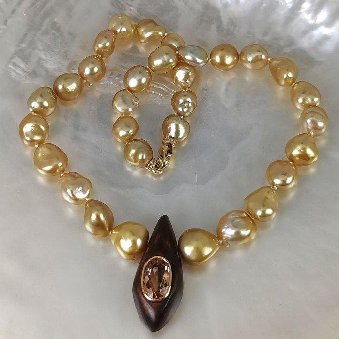 Halsketting - 18 karaat Geel goud Parel - Topaas - SSP Keshi, Sieraden, Tassen en Uiterlijk, Kettingen