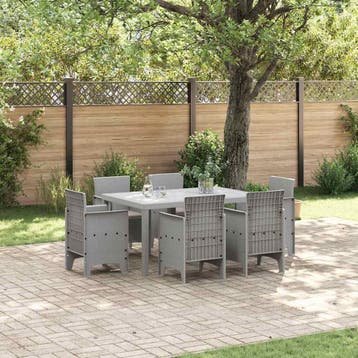 vidaXL Tuin Eetset 7 st Lichtgrijs Polt riet, Tuin en Terras, Tuinsets en Loungesets, Verzenden, Nieuw, 7 zitplaatsen