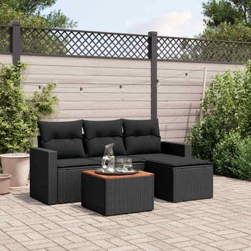 vidaXL 5-delige Loungeset met kussens poly rattan zwart, Verzenden, Nieuw, Loungeset