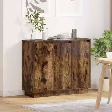 vidaXL LED Sideboard Gerookt eiken 90 x 32 x 75 cm Bewerkt, Minder dan 50 cm, Verzenden, Nieuw, Minder dan 100 cm