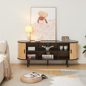 TV meubel Tvedestrand 140x40x55 cm zwart en naturel [en.casa, Verzenden, Nieuw