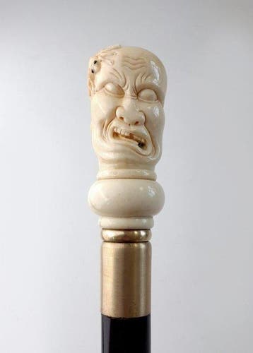Staf - Grappige wandelstok - grotesk handvat - Been, Hout