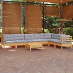 vidaXL 8-delige Loungeset met grijze kussens grenenhout, Tuin en Terras, Tuinsets en Loungesets, Verzenden, Nieuw, 8 zitplaatsen