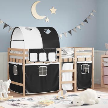 vidaXL Kinderhoogslaper met tunnel 90x190 cm grenenhout wit, 90 cm, Eenpersoons, Verzenden, Wit