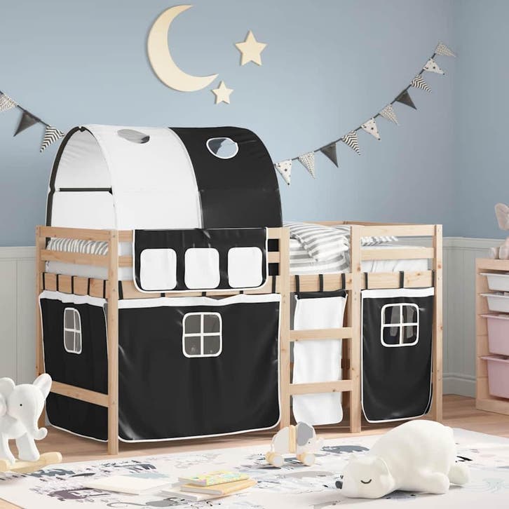 vidaXL Kinderhoogslaper met tunnel 90x190 cm grenenhout wit, Huis en Inrichting, Slaapkamer | Bedden, 90 cm, 190 cm of minder