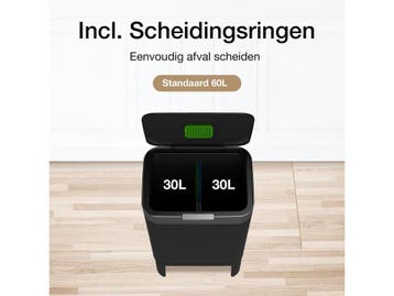 Loftey Prullenbak (2023) - 60L - Push/Touch - Zwart/RVS, Verzenden, Nieuw
