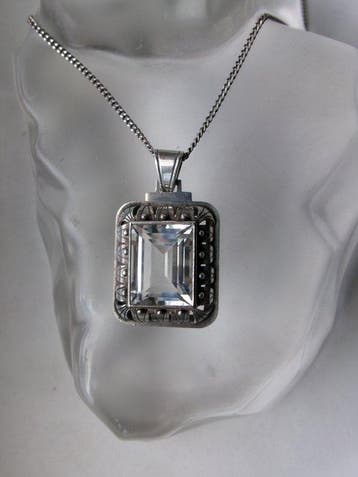 Zilver, Bergkristal - Ketting met hanger - Art Deco