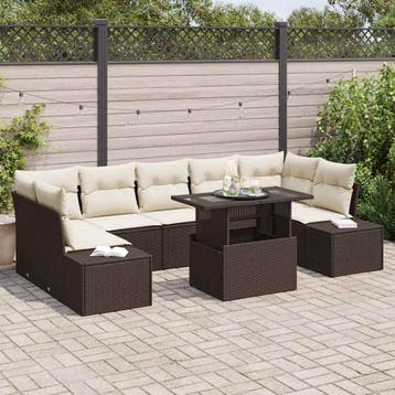 vidaXL Tuin Sofa Set 8 st Bruin en Crème, Verzenden, Nieuw, Rotan, 8 zitplaatsen